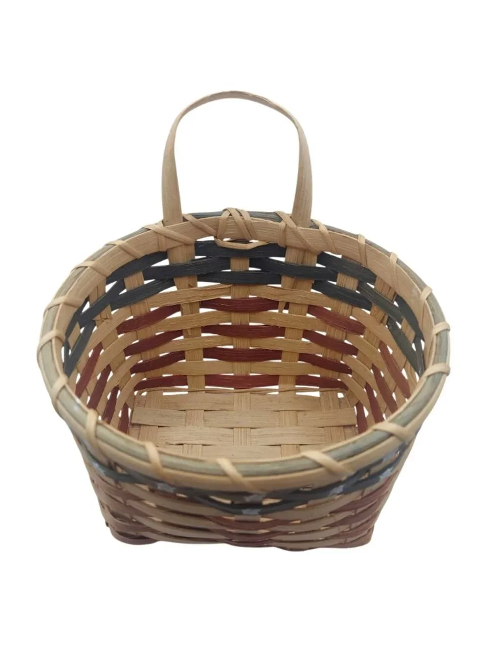 Handcrafted Americana Patriotic Basket Handle Red White Blue Woven Wall Pocket